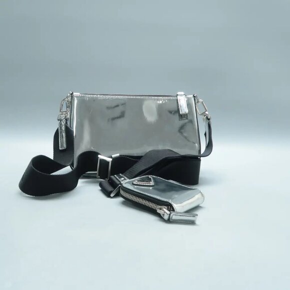 100% Authentic Prada Silver W/P Patent Leather Shoulder Bag 1410-102924 - Picture 3 of 12